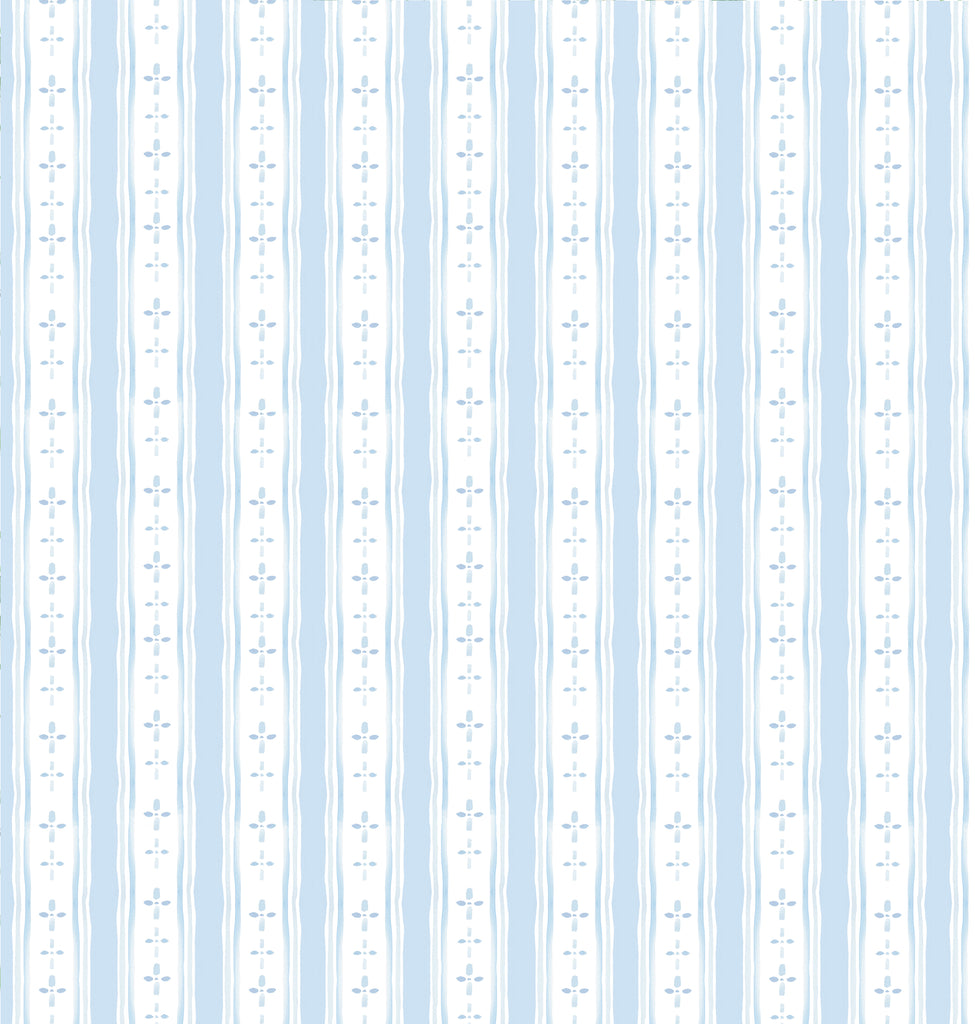 Floral Stripe Blue Linen