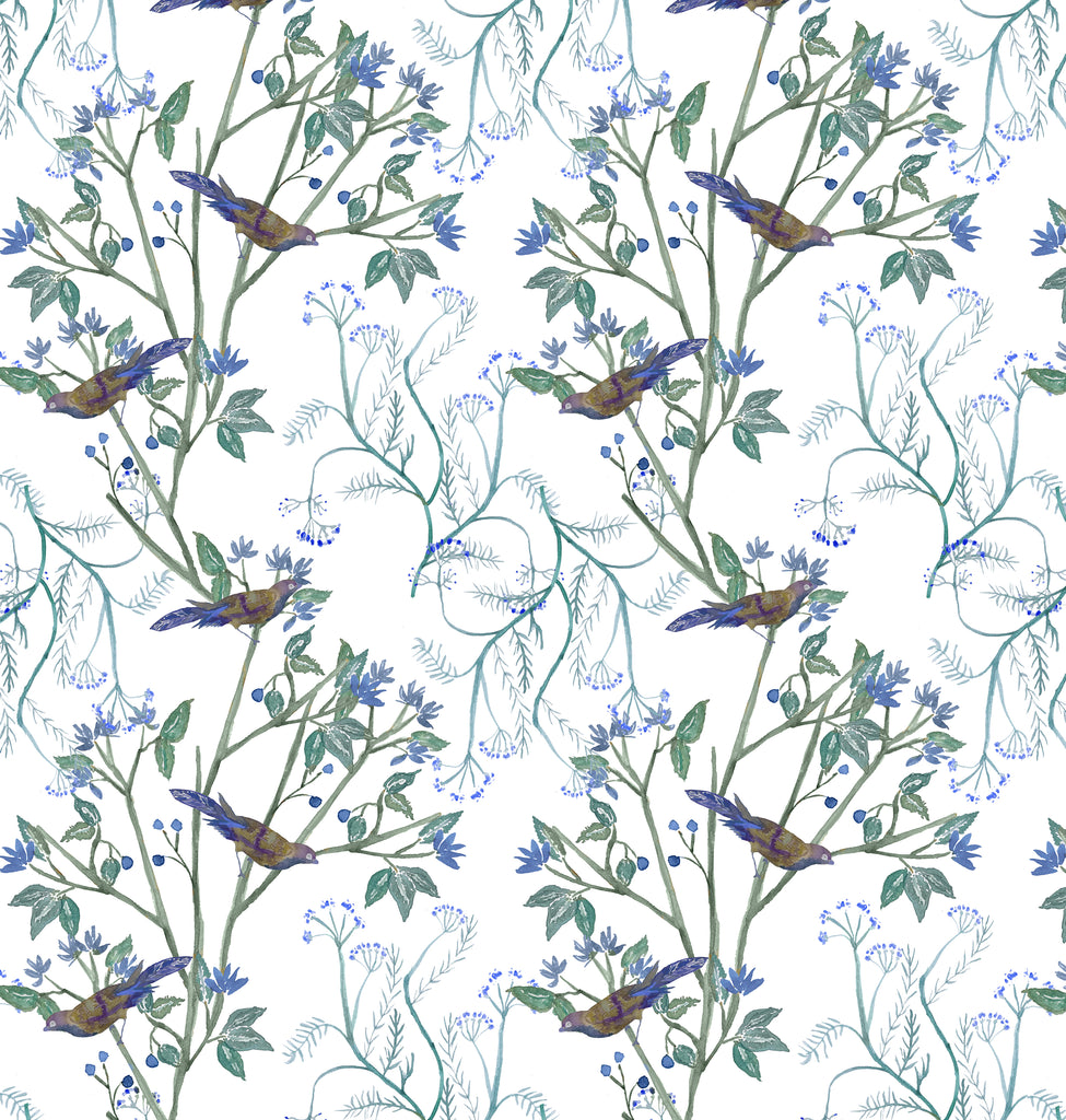 Bird Periwinkle Print Wallpaper