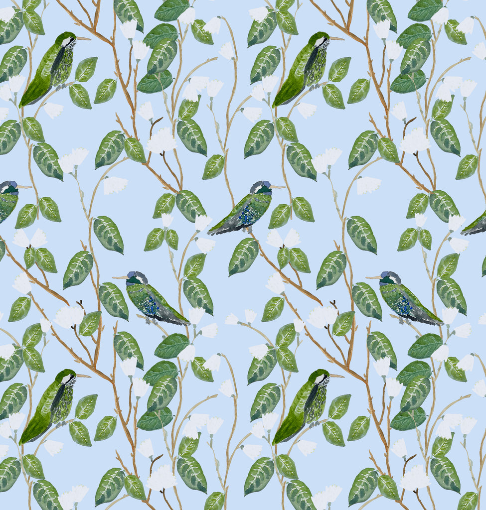 Hummingbirds Blue Linen