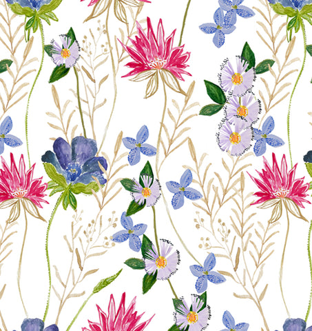 Spring Wildflowers Periwinkle Linen