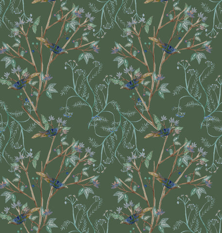 Willow Blue Green Print Wallpaper