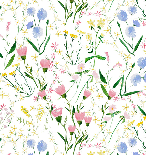 Spring Wildflowers Pink Yellow Linen
